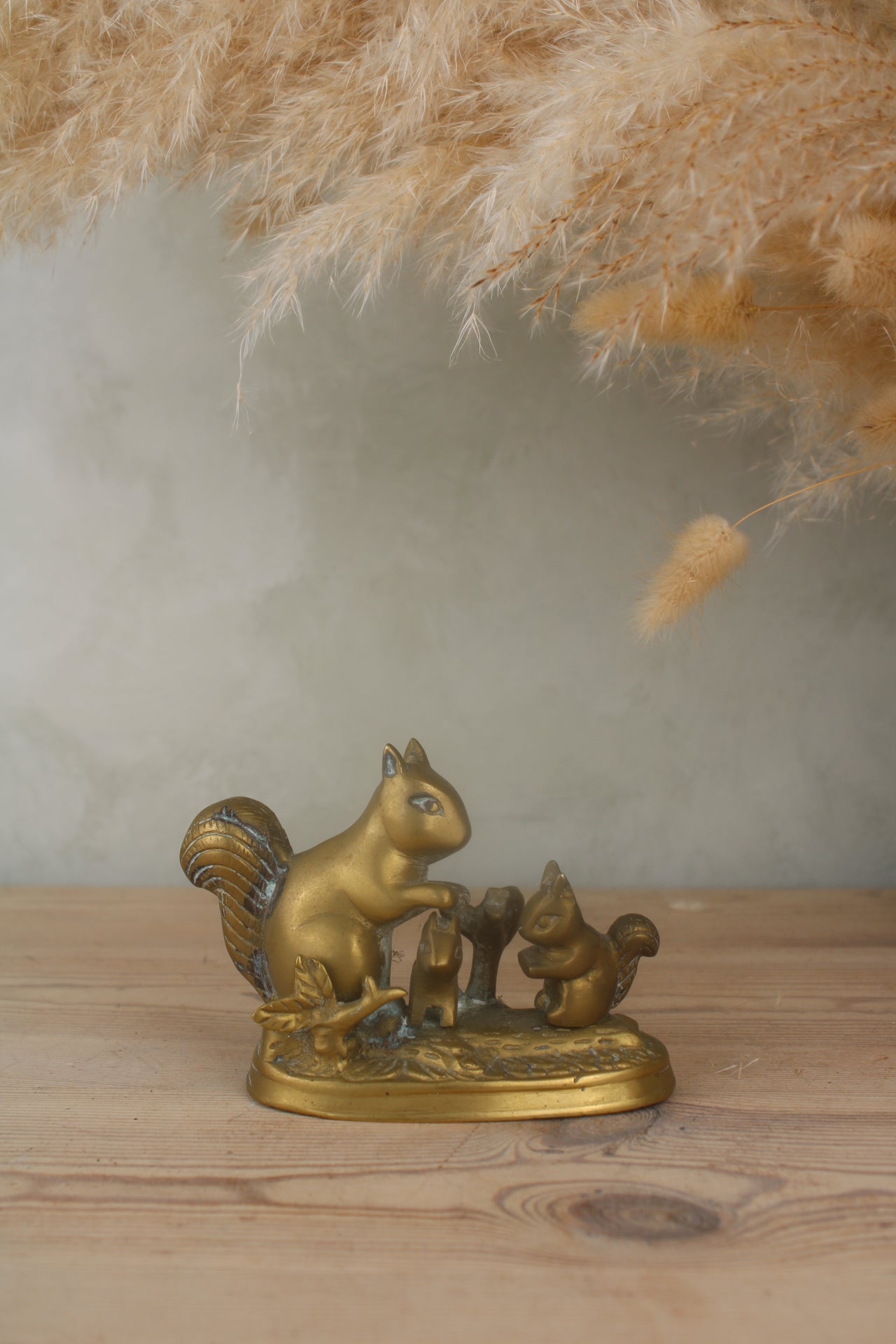 Brass Squirrel Family Figurine