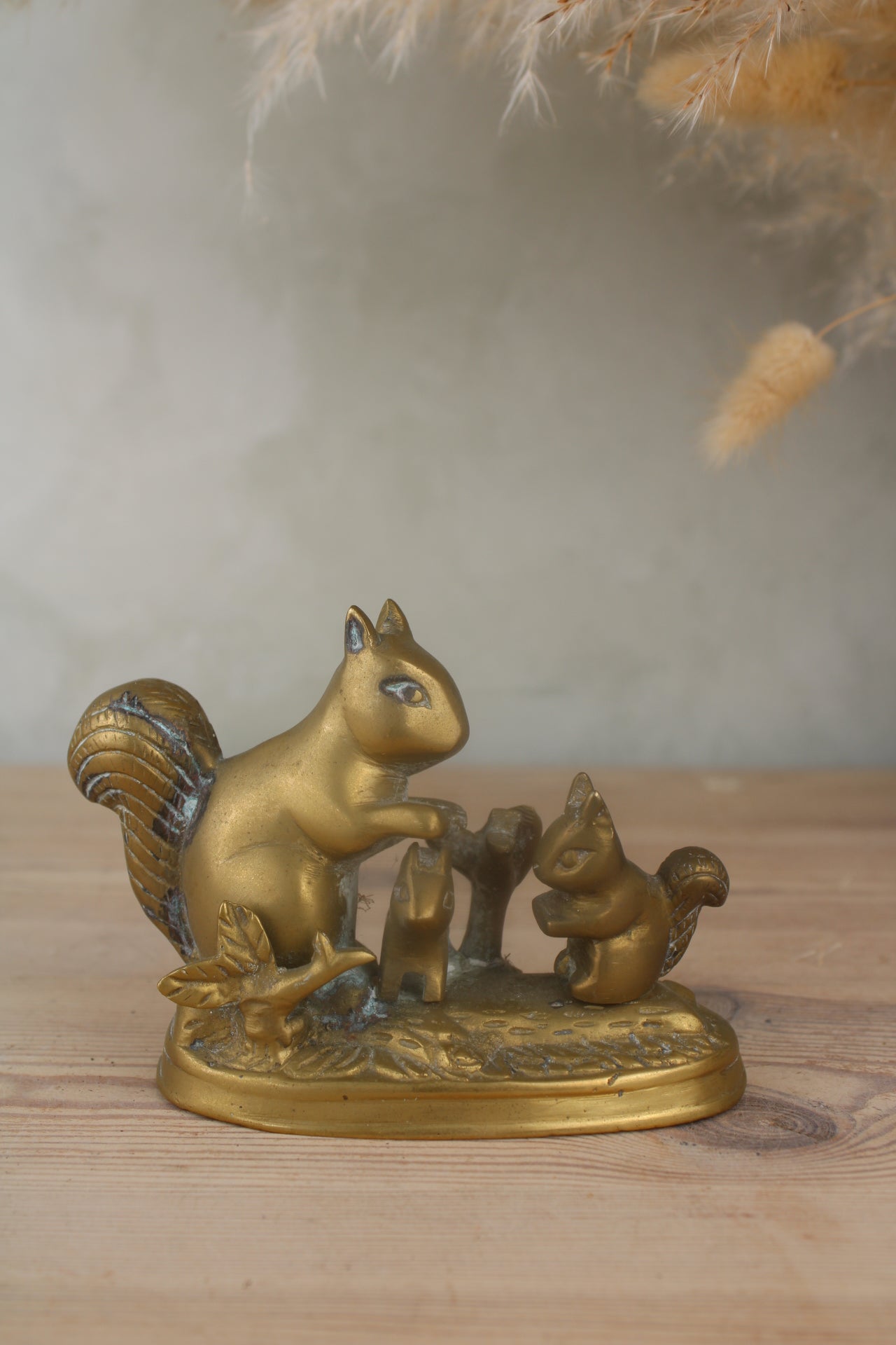 Brass Squirrel Family Figurine