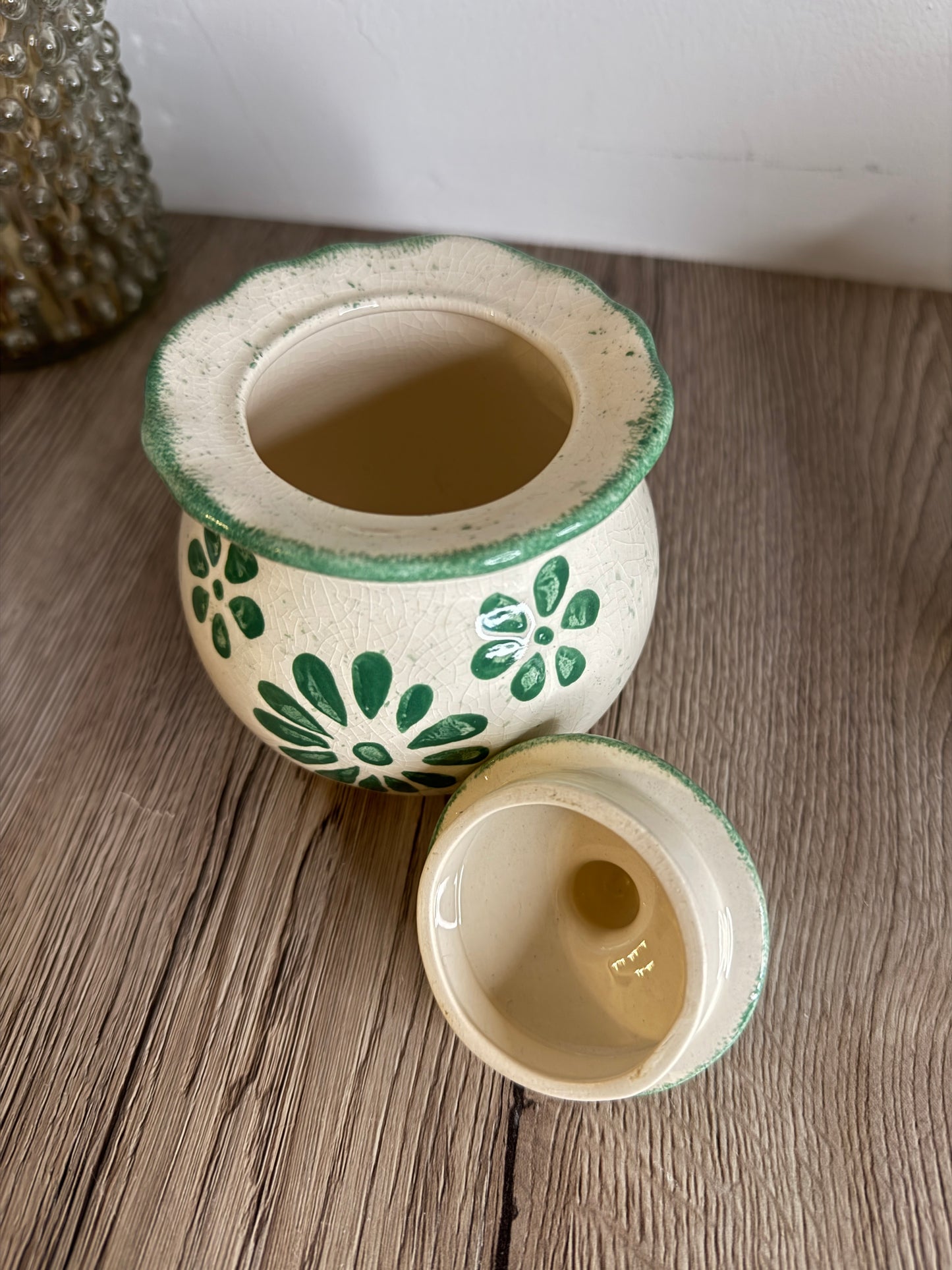 Presingoll Vintage Green and White Milk Jug and Sugar Jar