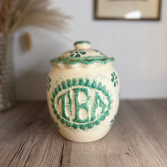 Presingoll Vintage Green and White Tea Storage Jar