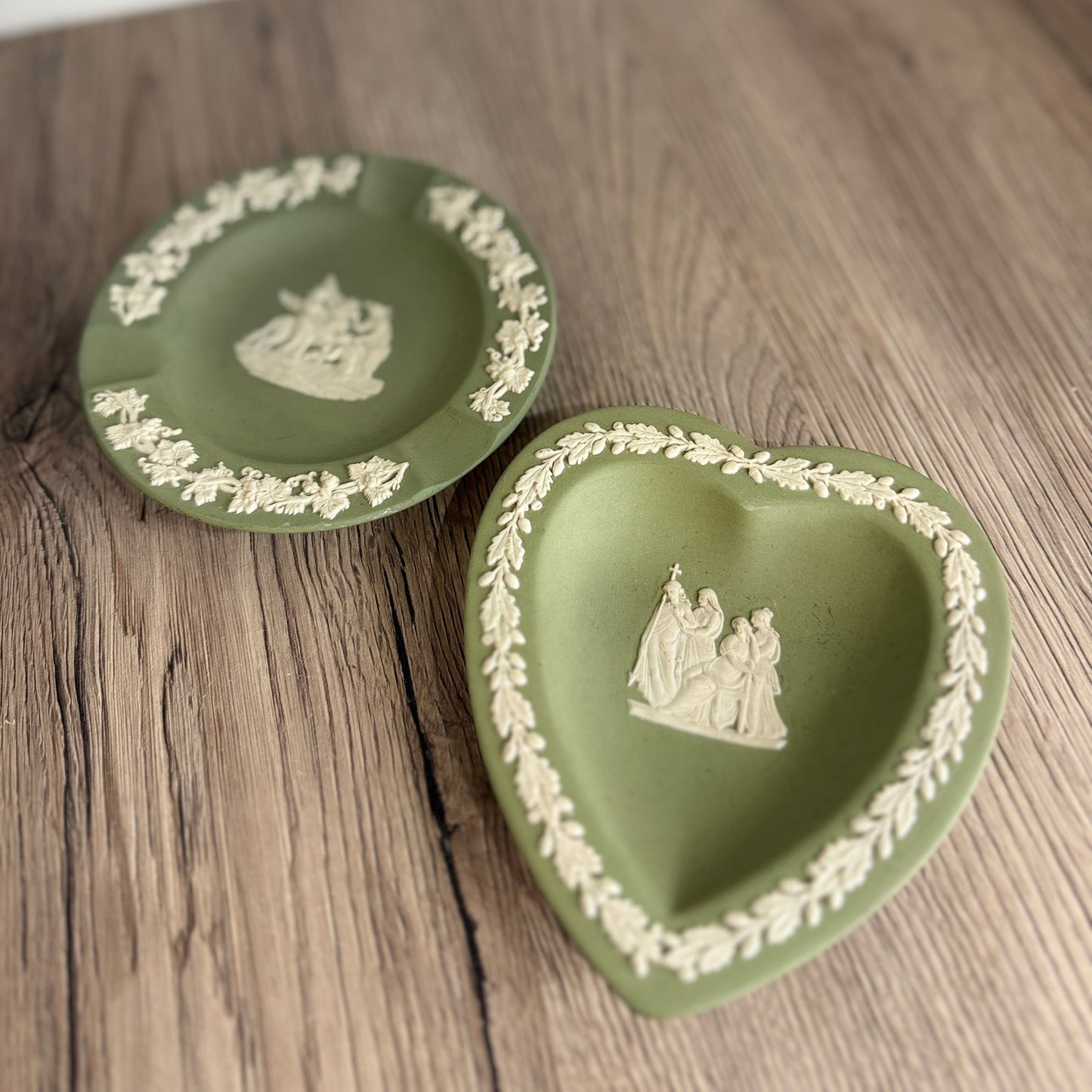 Wedgwood Jasperware Green Heart Plate and Round Plate