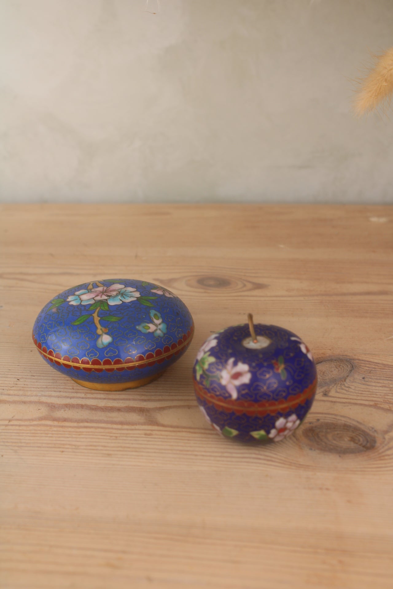 Pair of Blue Painted Trinket Pots