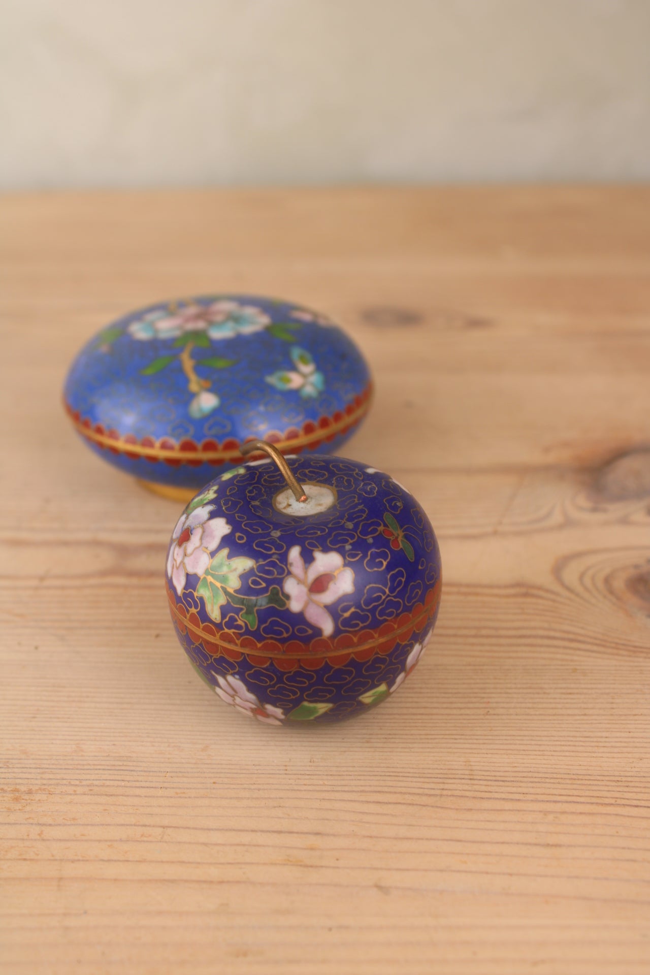 Pair of Blue Painted Trinket Pots