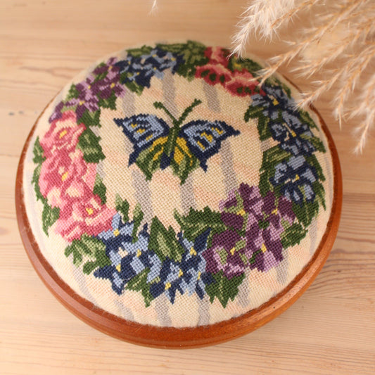 Needlepoint Vintage Flower Footstall