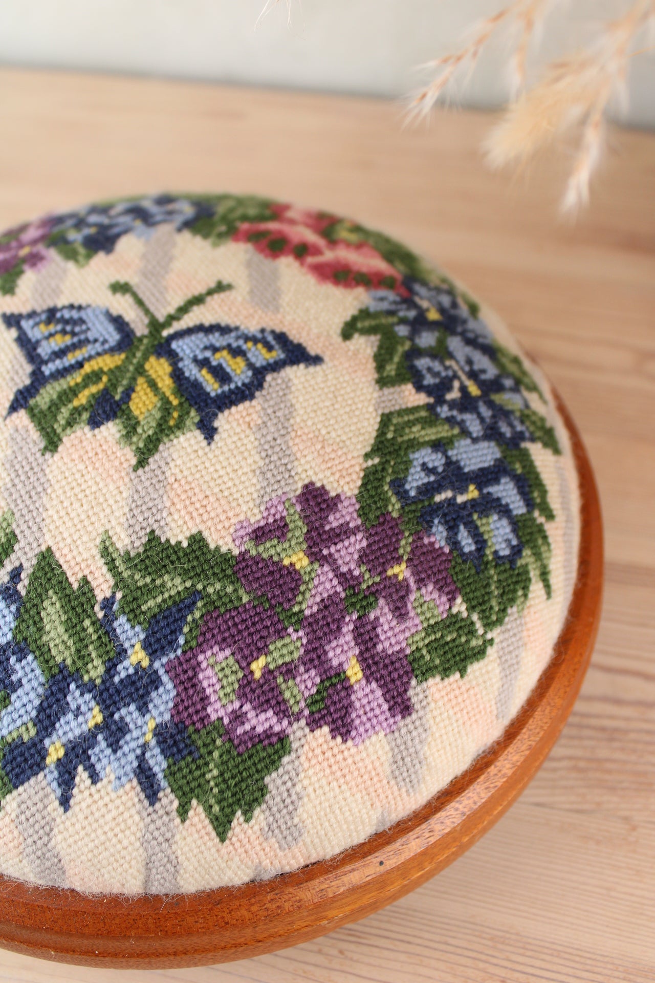 Needlepoint Vintage Flower Footstall