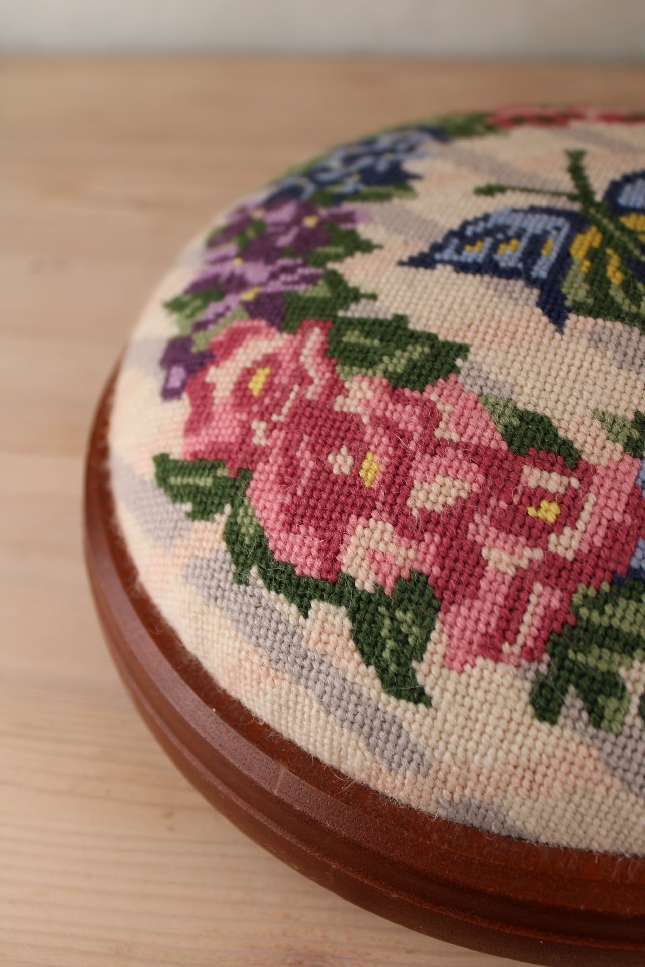Needlepoint Vintage Flower Footstall