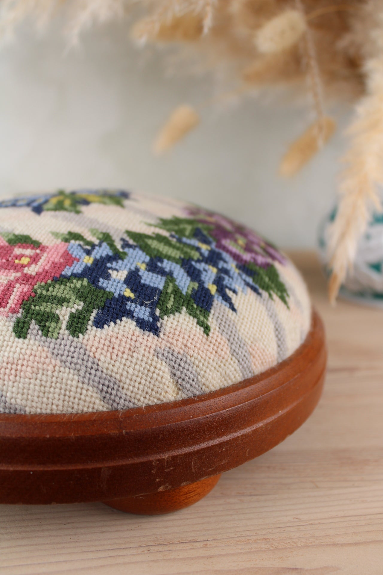 Needlepoint Vintage Flower Footstall