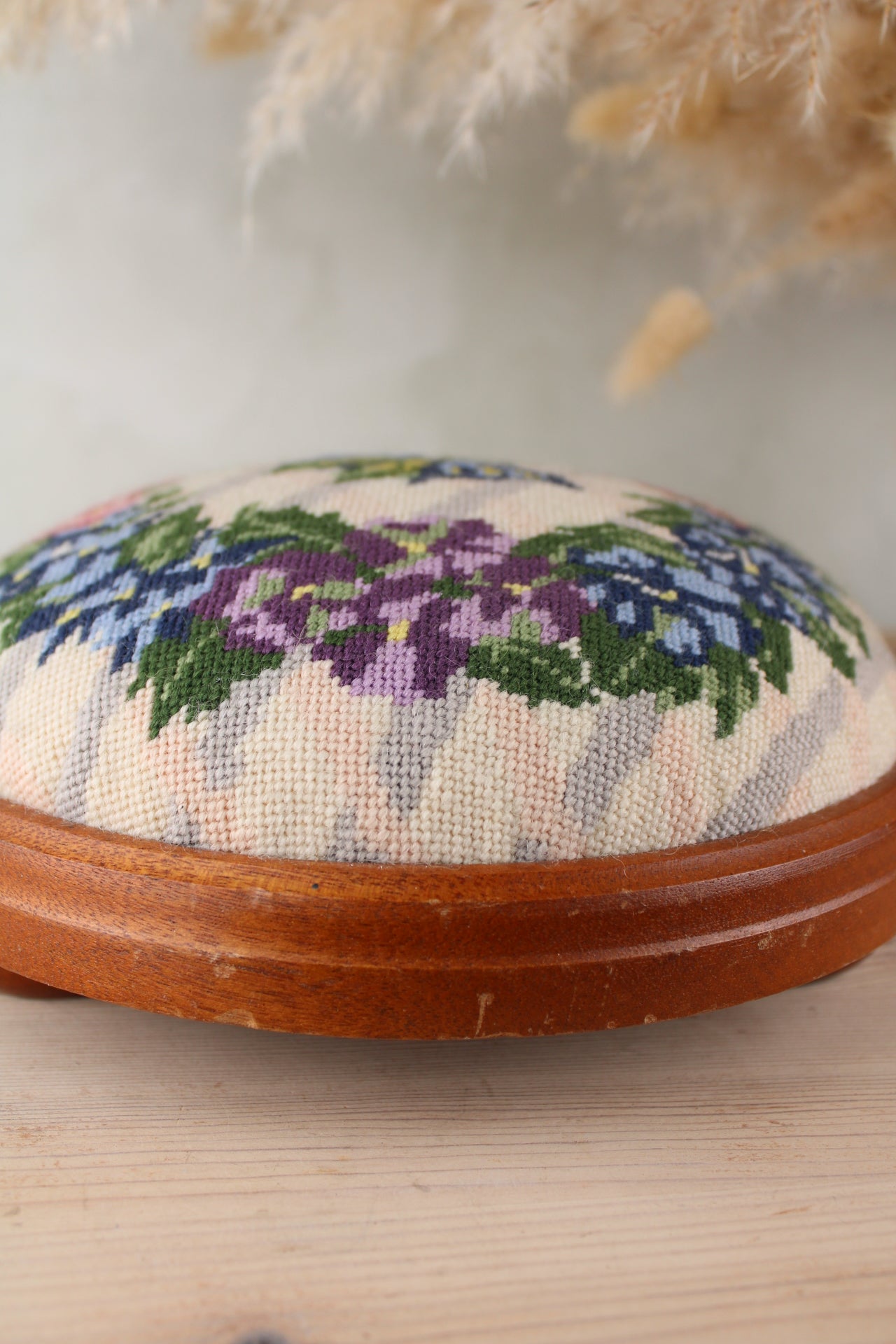 Needlepoint Vintage Flower Footstall