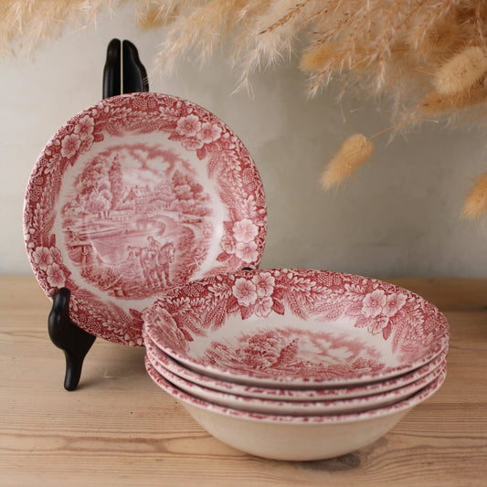 Set of 5 Pink and White Bowls