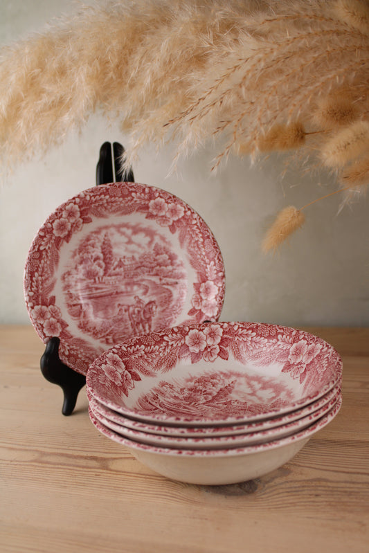 Set of 5 Pink and White Bowls