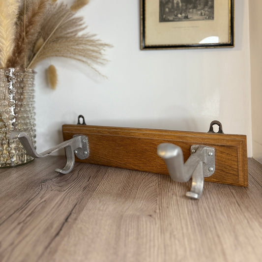 Oak Wood and Metal Vintage Coat Hooks