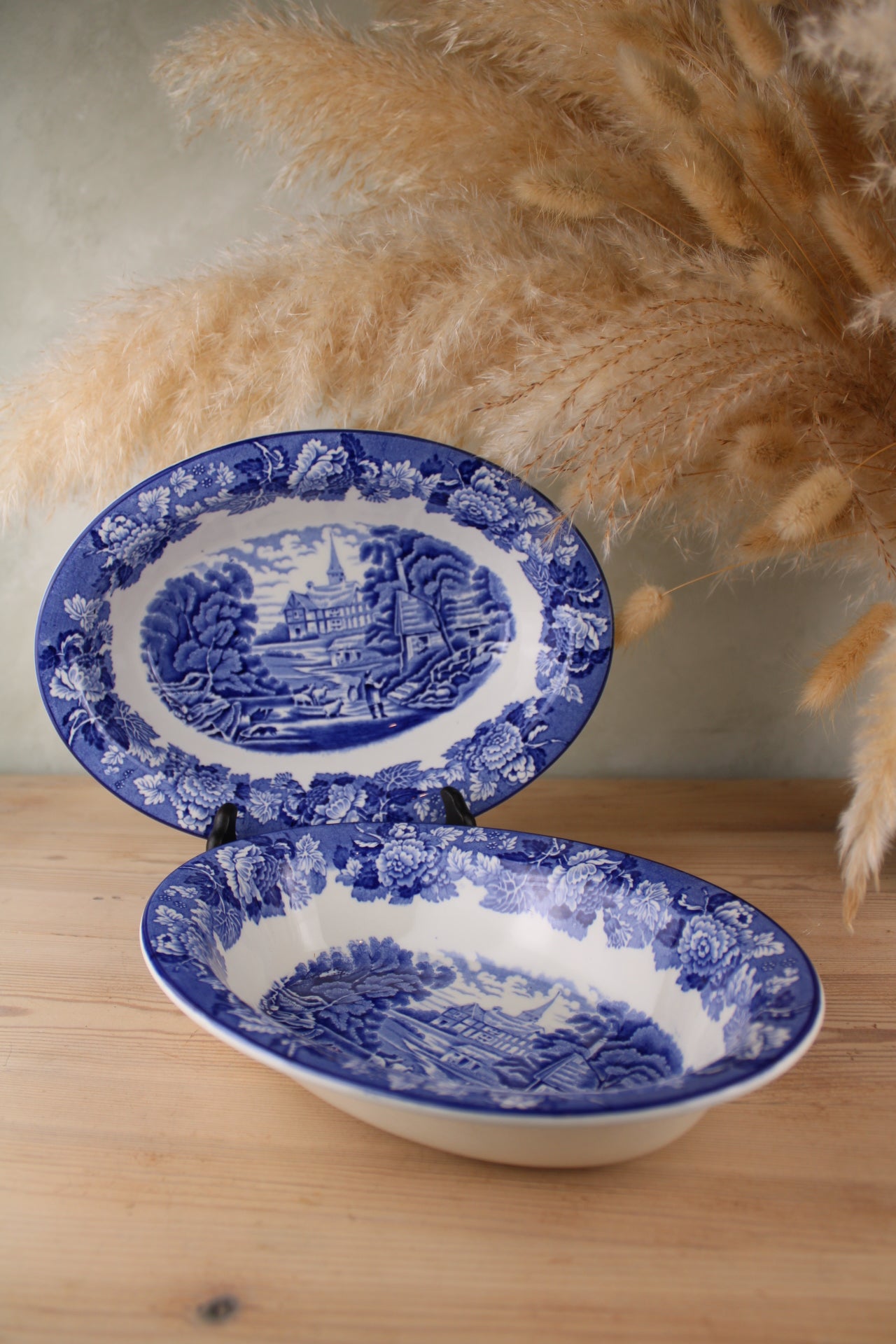 Set of 2 Enoch Woods Blue and White Serving Bowls