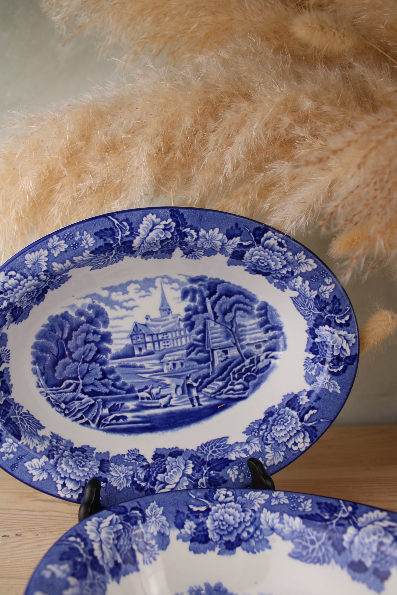 Set of 2 Enoch Woods Blue and White Serving Bowls