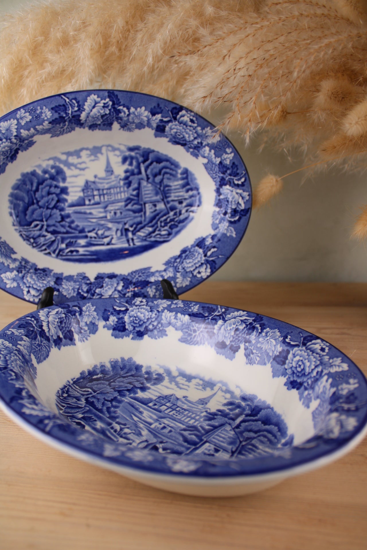 Set of 2 Enoch Woods Blue and White Serving Bowls