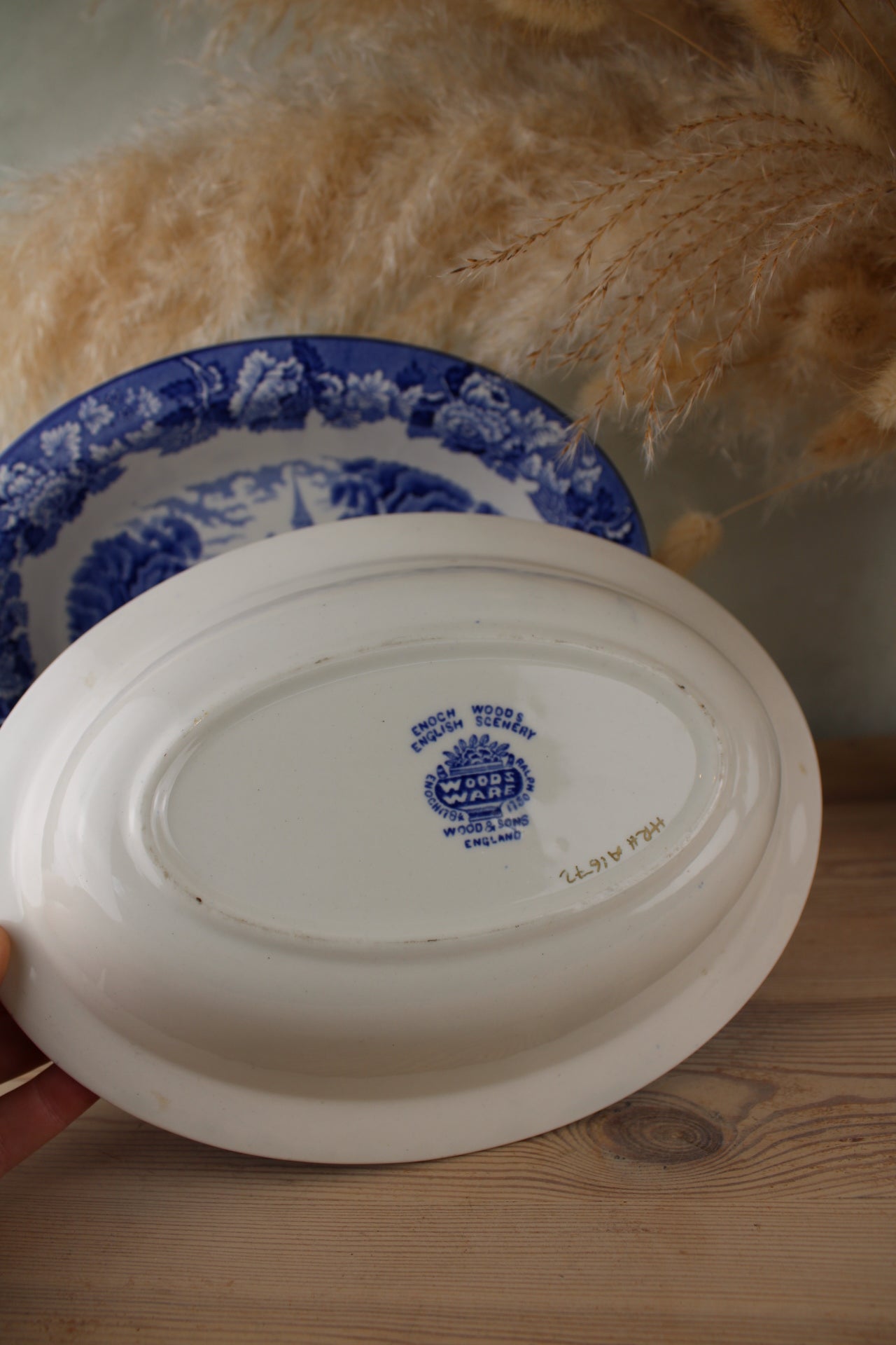 Set of 2 Enoch Woods Blue and White Serving Bowls