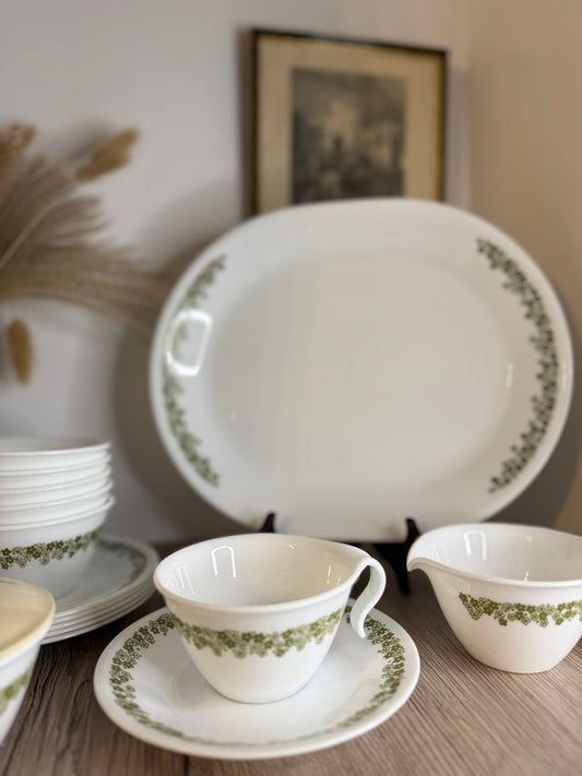 Corelle Corningware Spring Blossom by Pyrex Tea Set, 6 Teacups and Saucers, Milk Jug, Sugar Pot and Platter