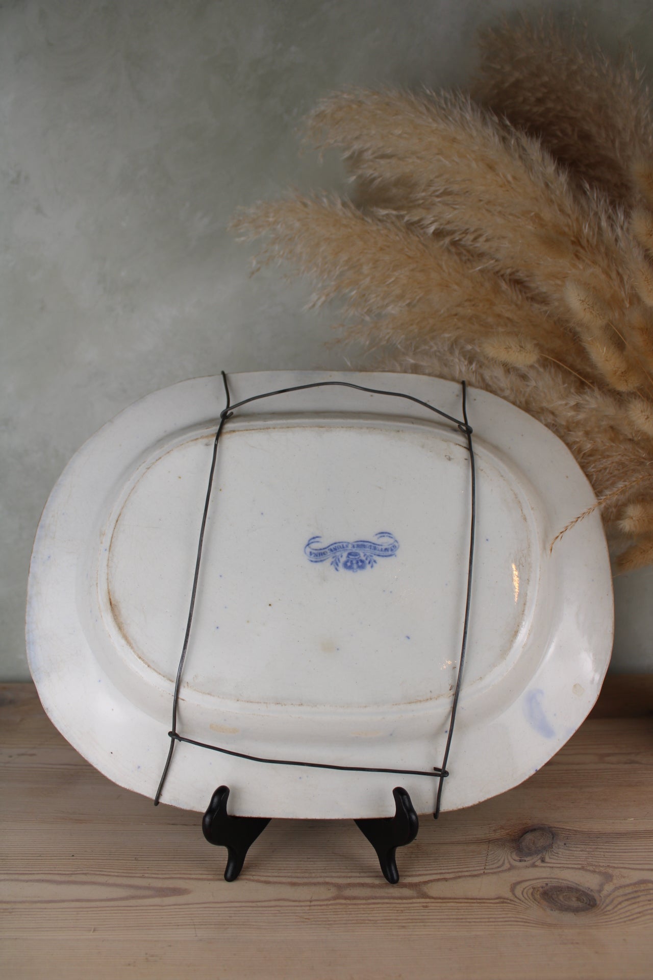 Flow Blue Old Willow Large Platter with Holder
