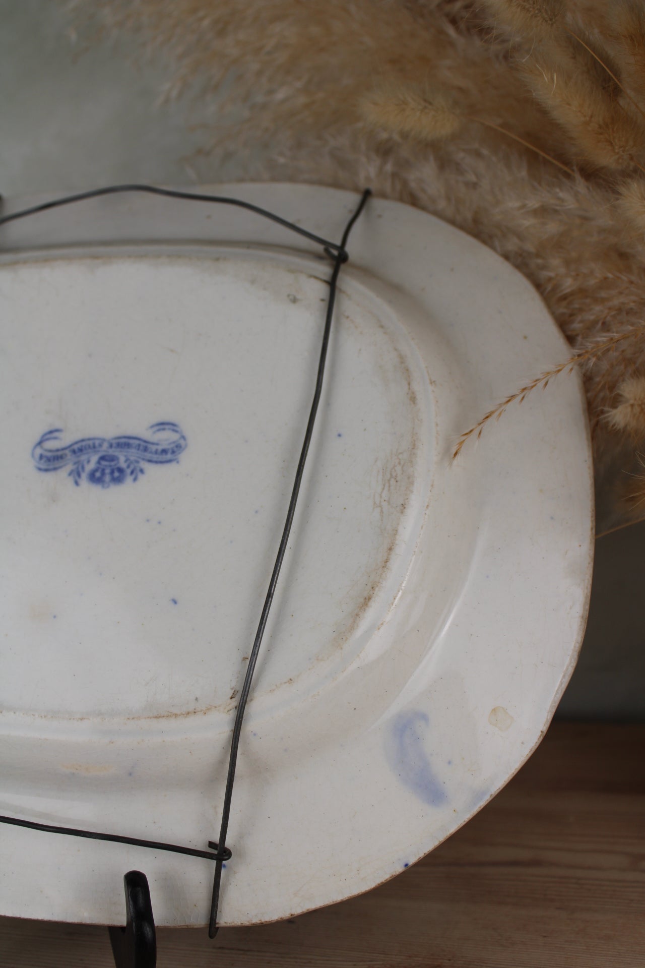 Flow Blue Old Willow Large Platter with Holder