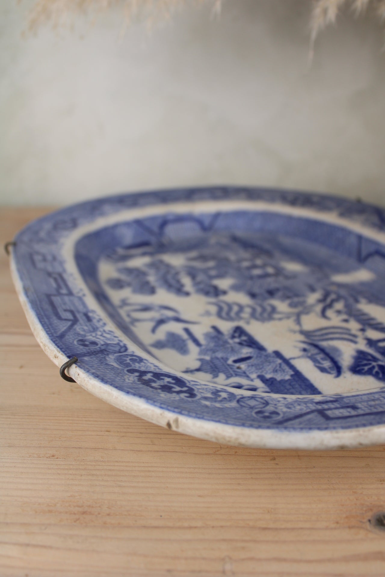 Flow Blue Old Willow Large Platter with Holder