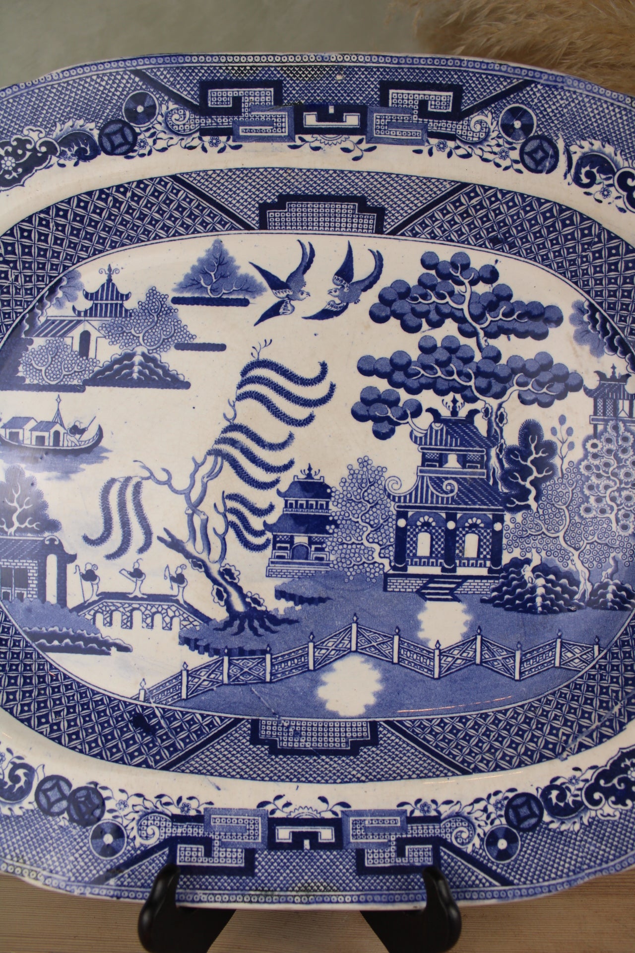 Extra Large Blue and White Old Willow Platter