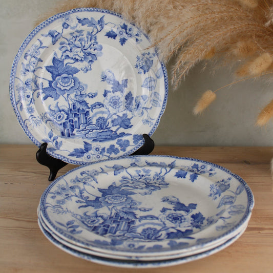 Set of 4 India Flowers Blue and White Plates