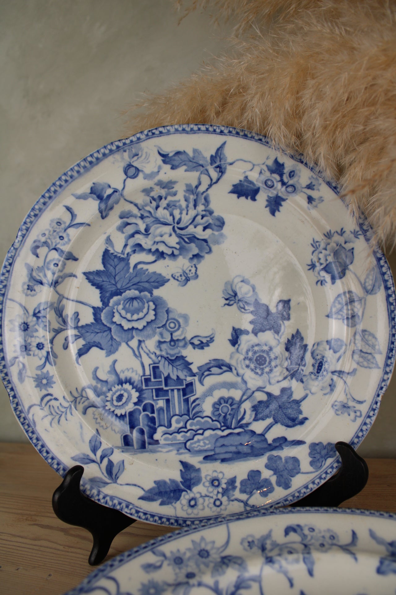 Set of 4 India Flowers Blue and White Plates