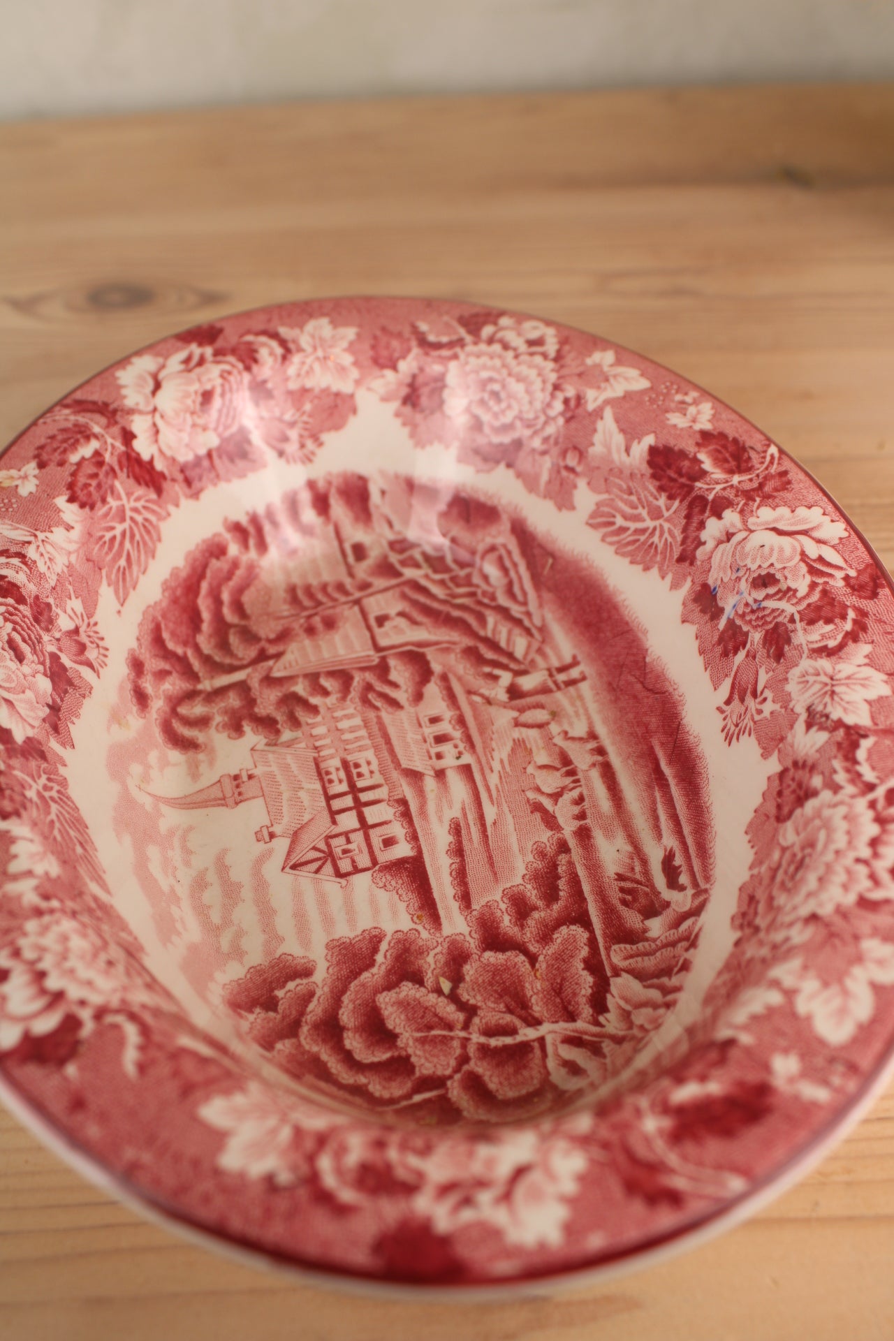 Woods Ware Pink and White Serving Bowl