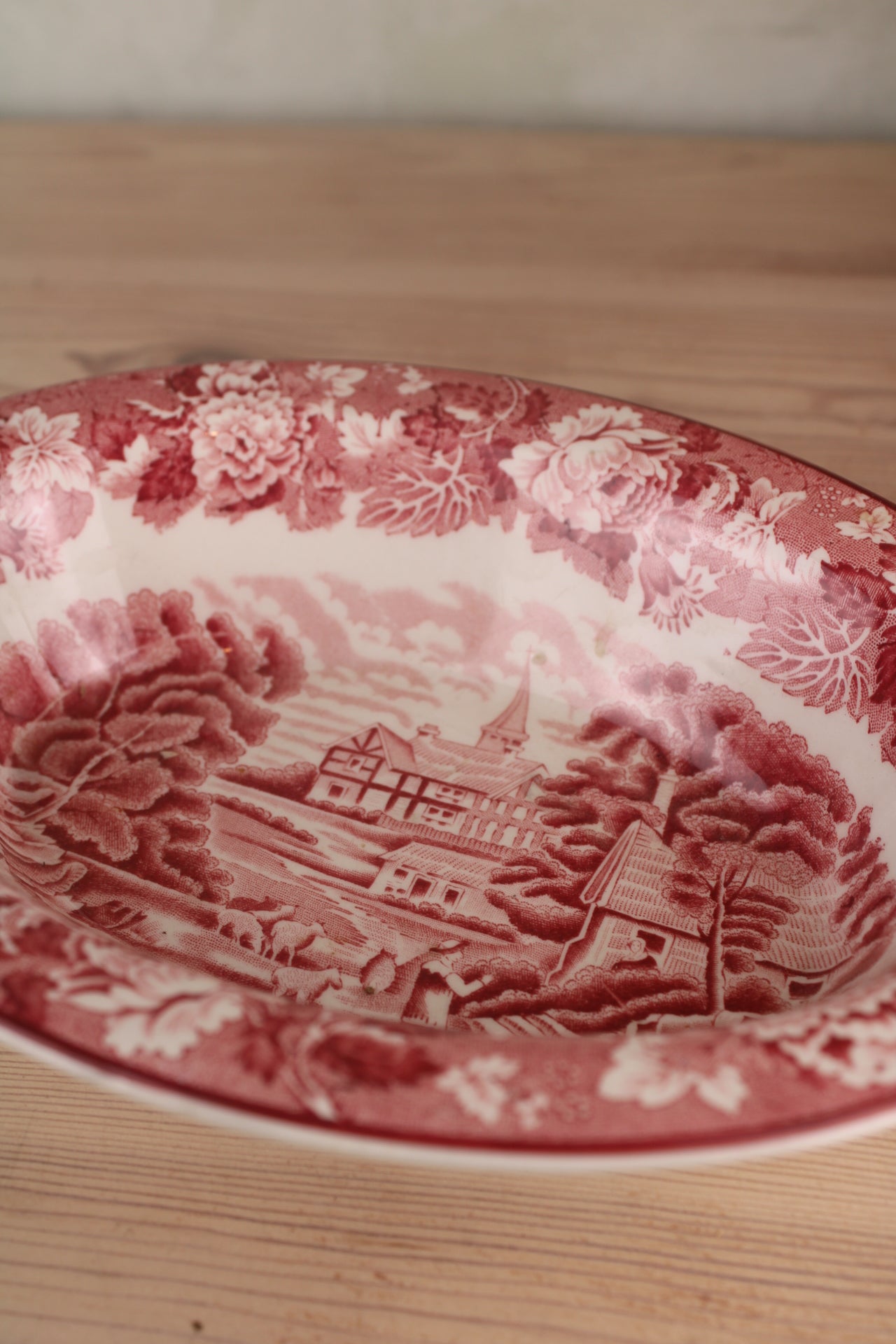 Woods Ware Pink and White Serving Bowl