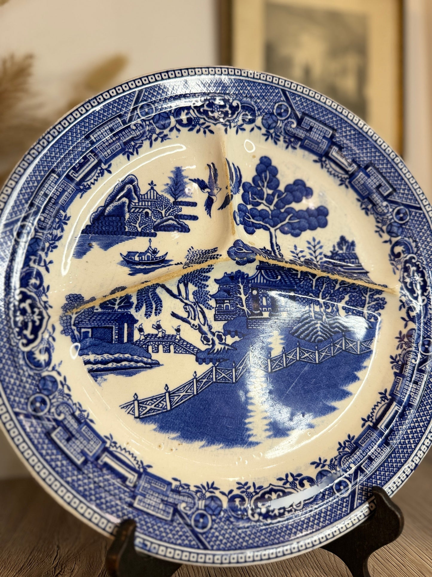 Old Willow Blue and White Sectioned Serving Plate