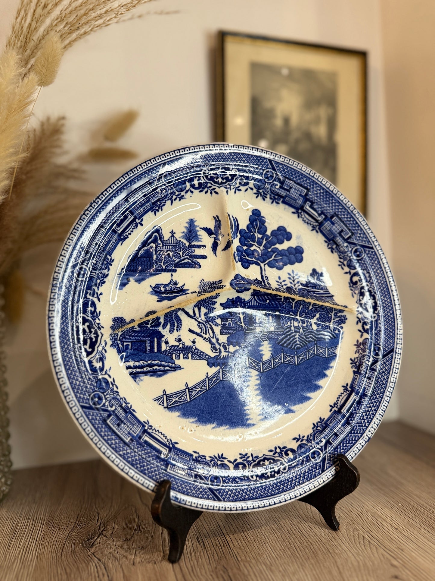 Old Willow Blue and White Sectioned Serving Plate