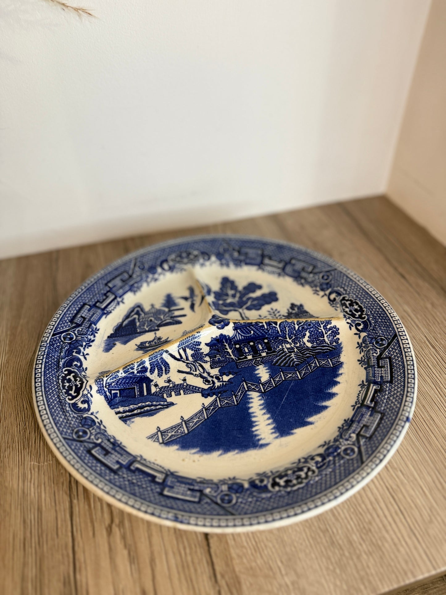 Old Willow Blue and White Sectioned Serving Plate