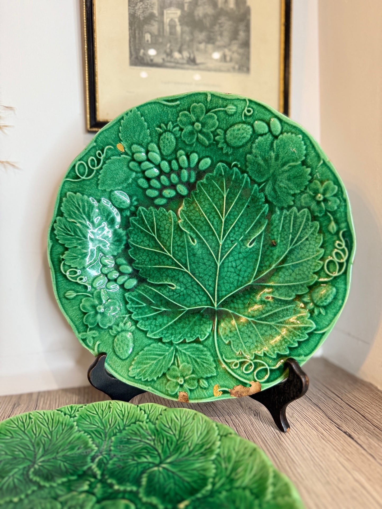 Pair of Green Leaf Vintage Wedgewood Plates