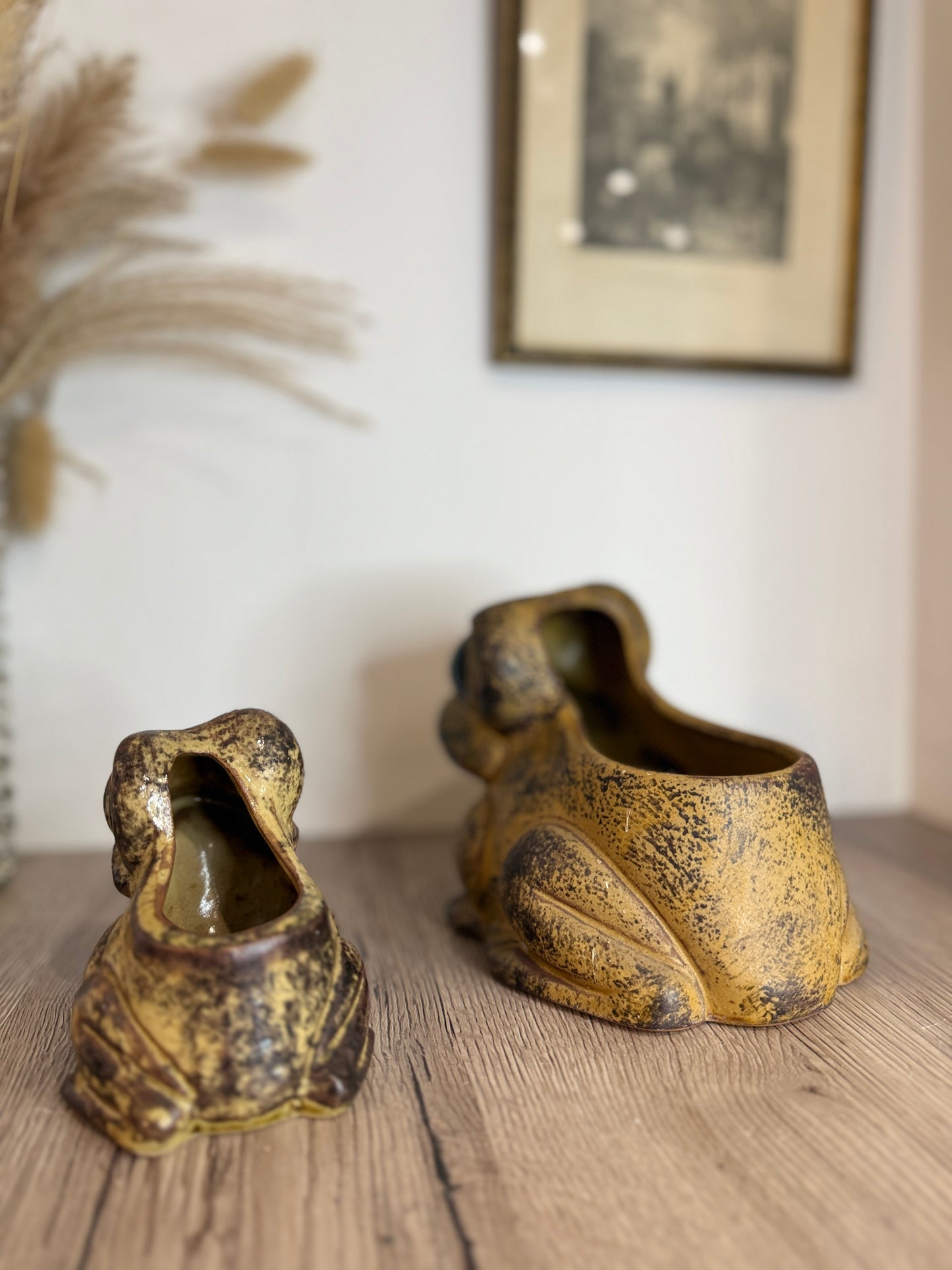 Pair of Stoneware Toad Frog Plant Pots