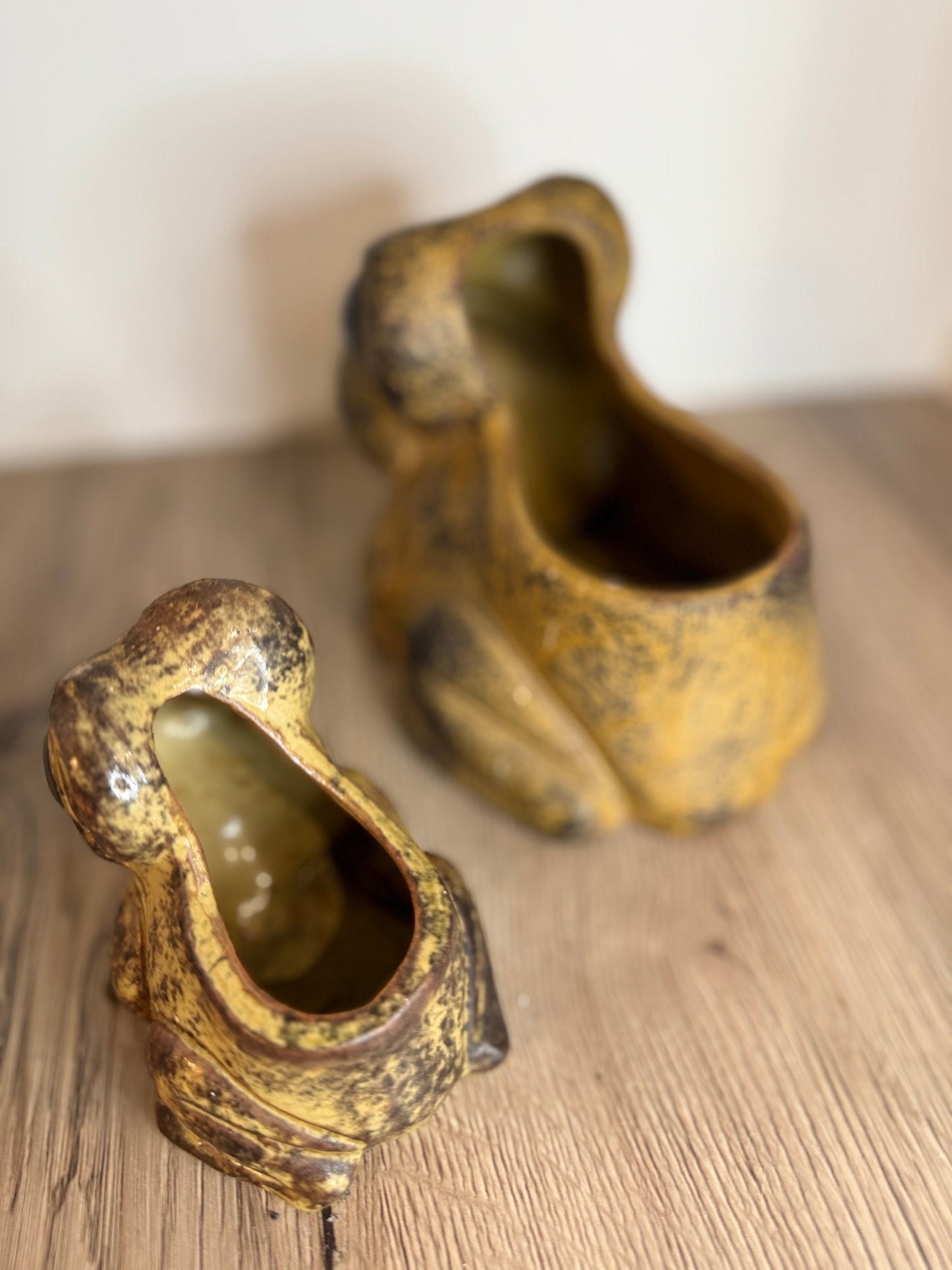 Pair of Stoneware Toad Frog Plant Pots