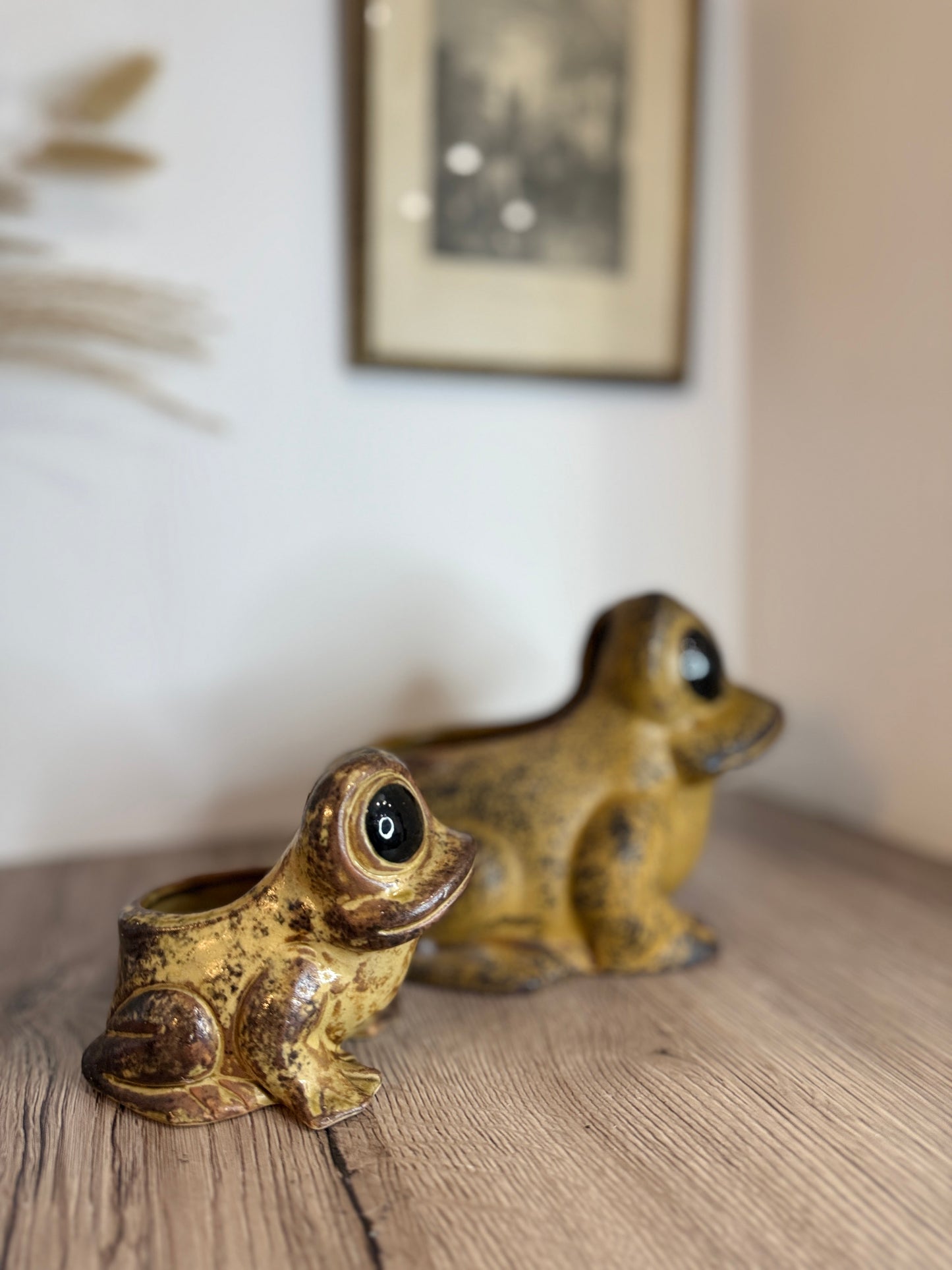 Pair of Stoneware Toad Frog Plant Pots