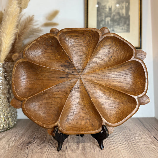 Wood Mid-Century Flower Snack Serving Tray