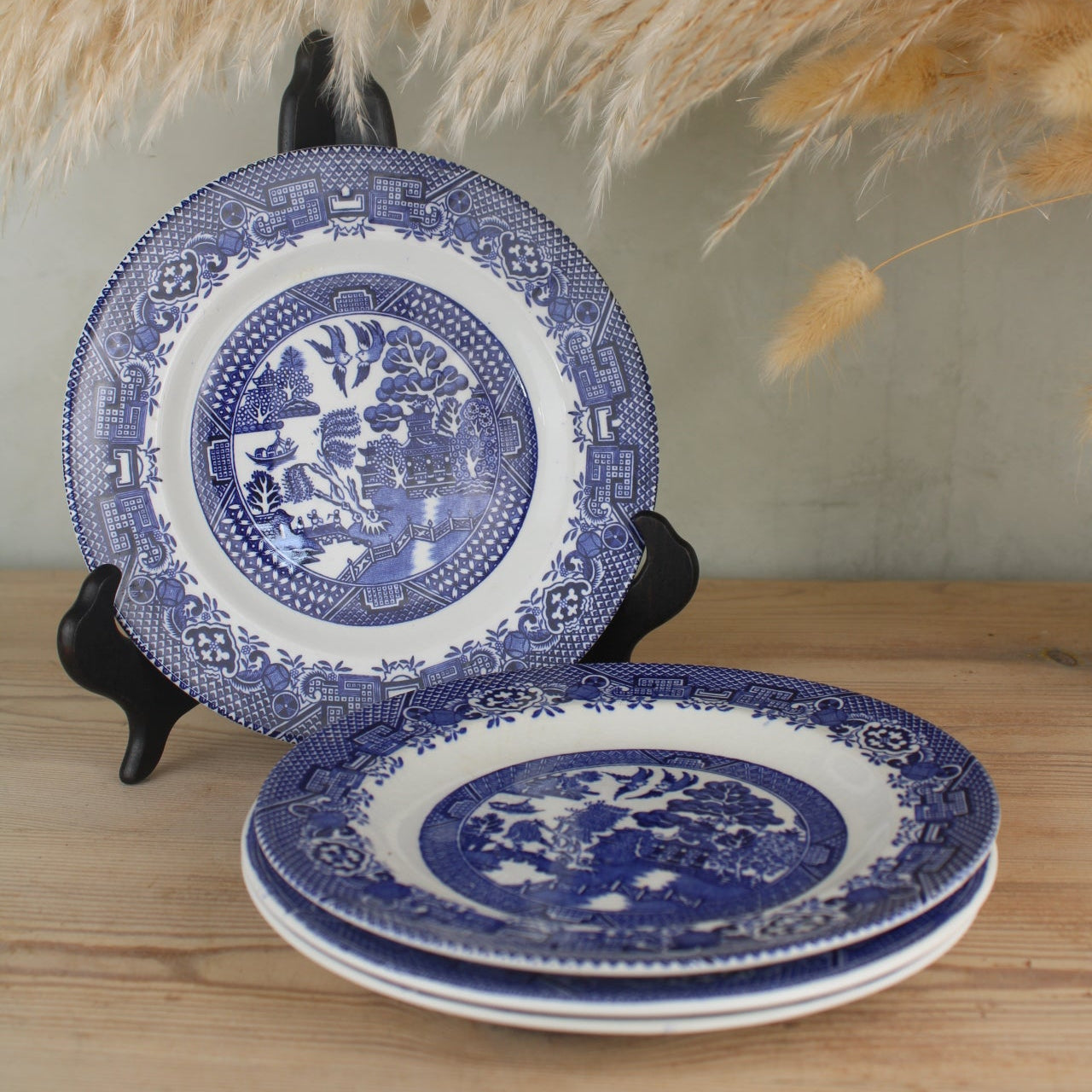 Set of 4 Mismatch Old Willow Side Plates