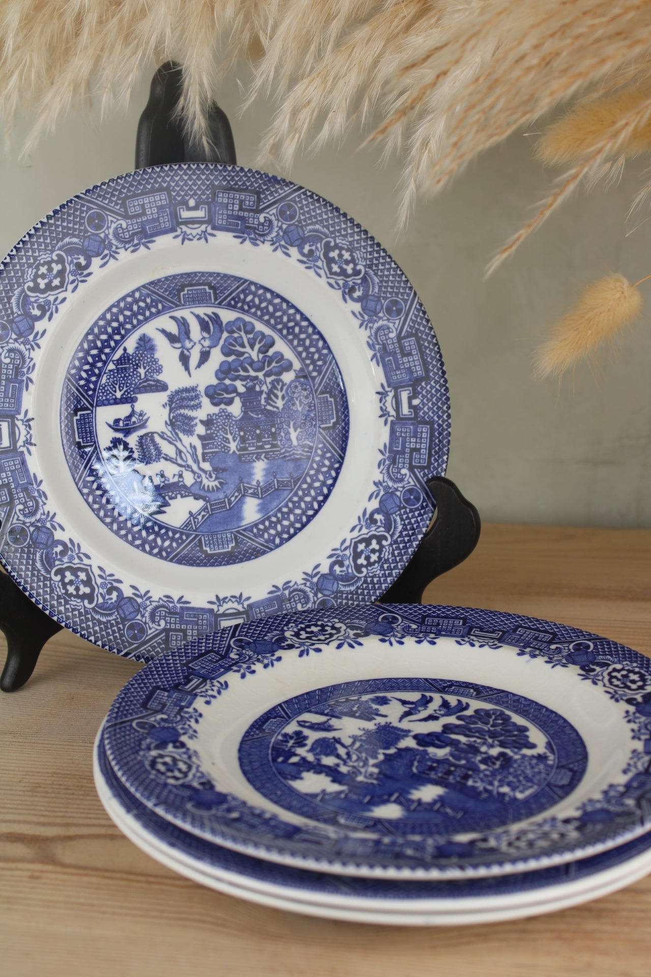 Set of 4 Mismatch Old Willow Side Plates
