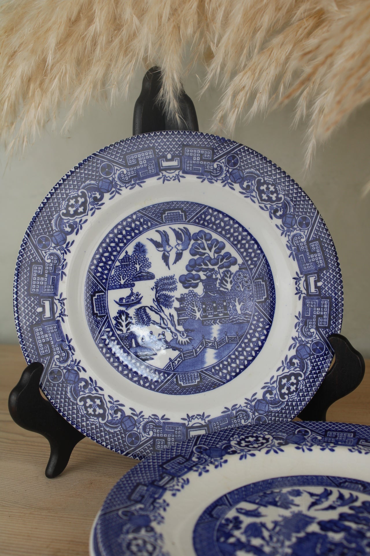 Set of 4 Mismatch Old Willow Side Plates