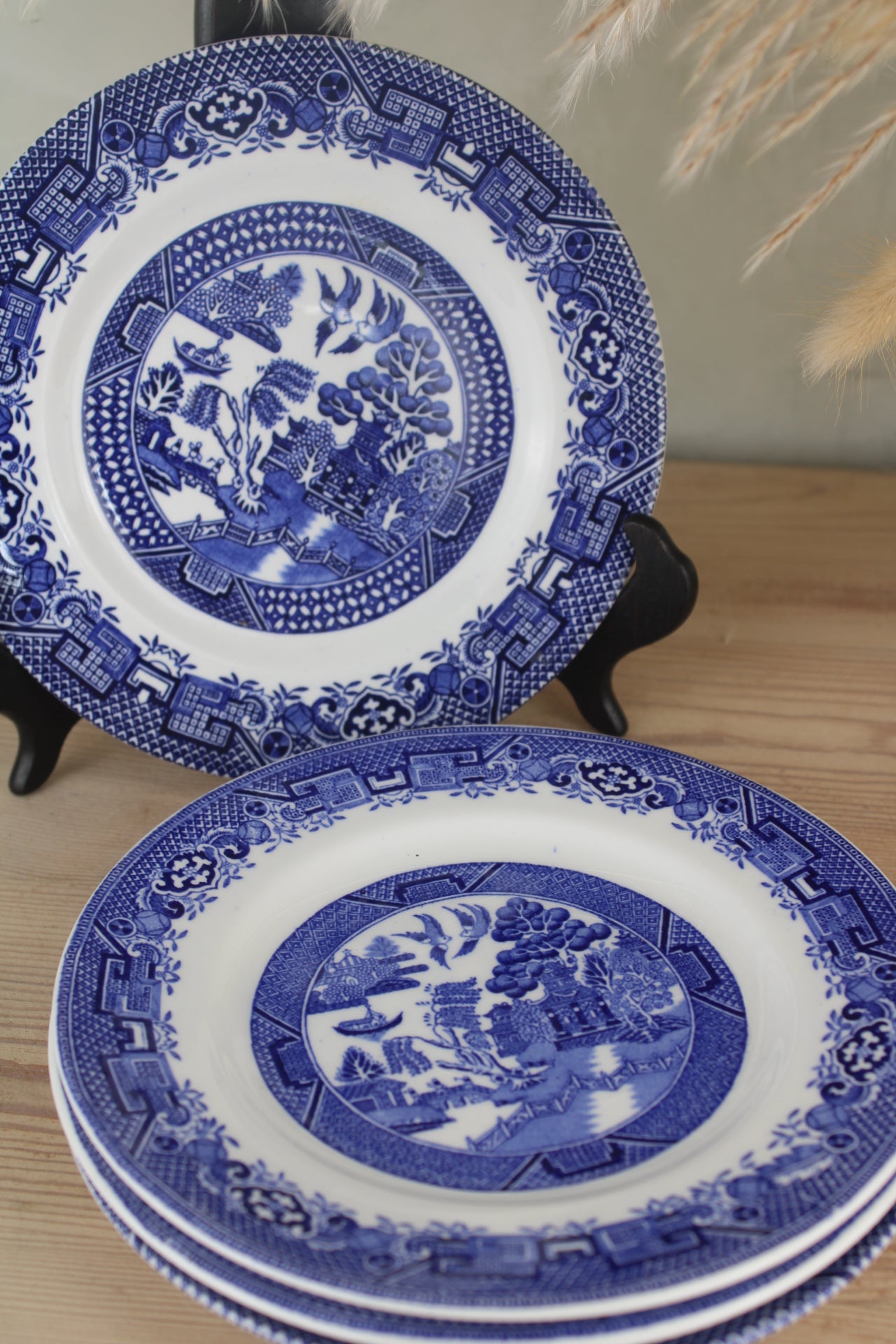 Set of 4 Mismatch Old Willow Side Plates