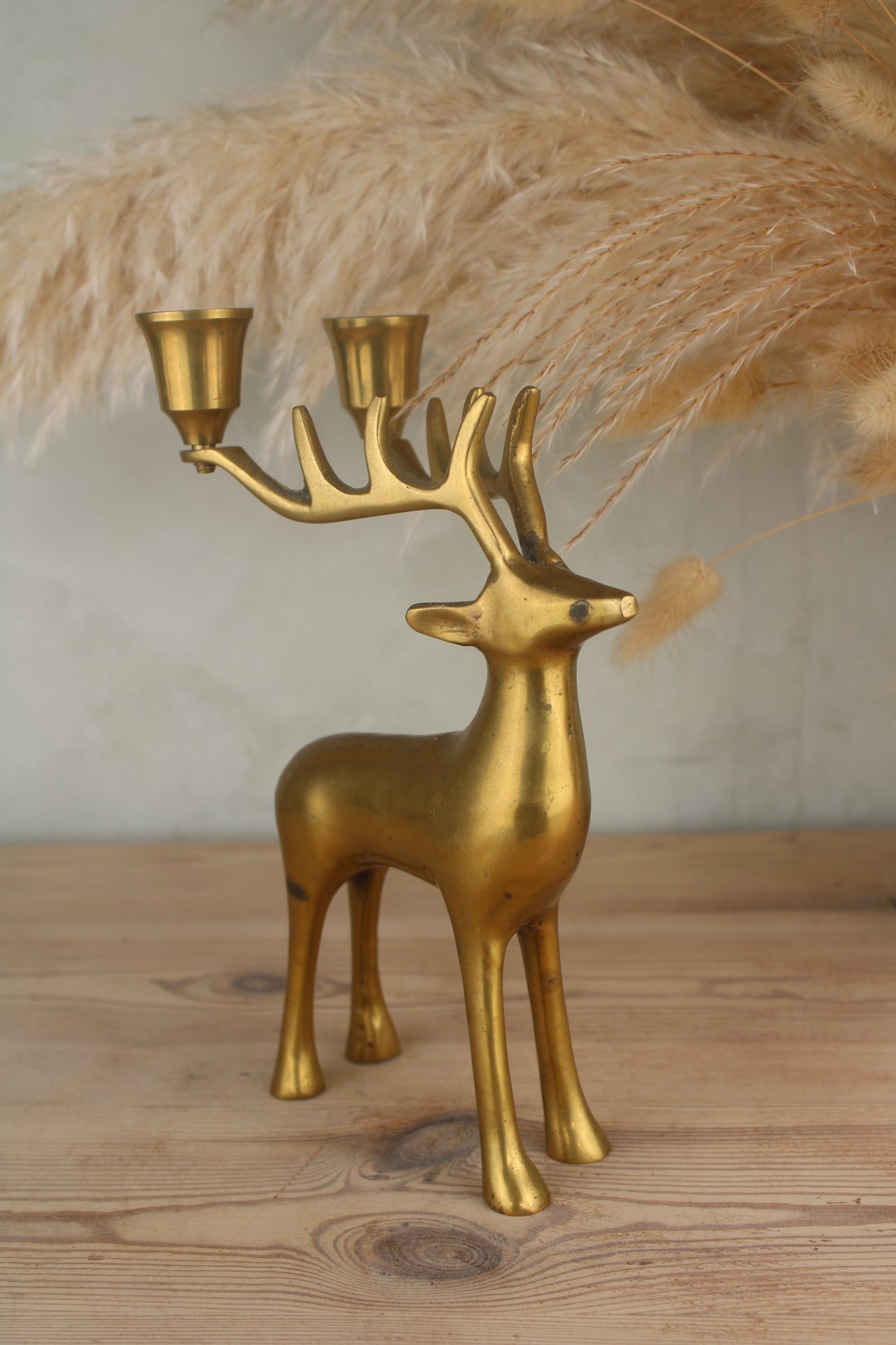Brass Stag Reindeer Candlestick Stand