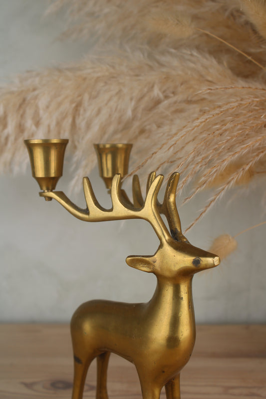 Brass Stag Reindeer Candlestick Stand