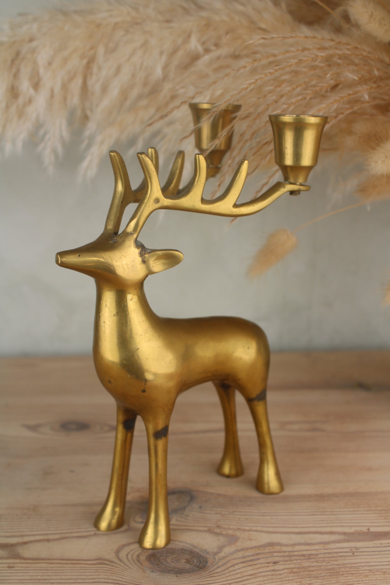 Brass Stag Reindeer Candlestick Stand