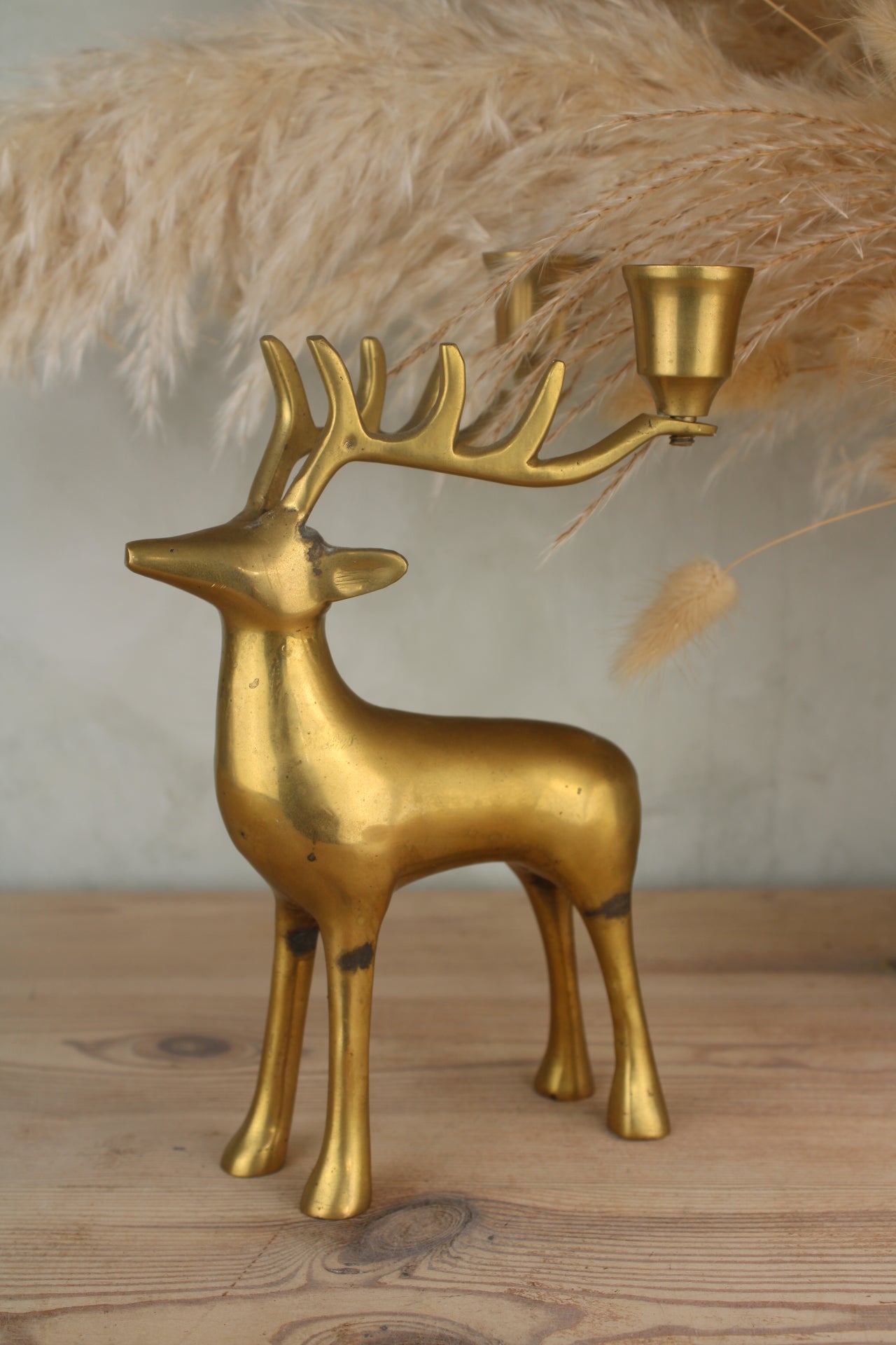 Brass Stag Reindeer Candlestick Stand