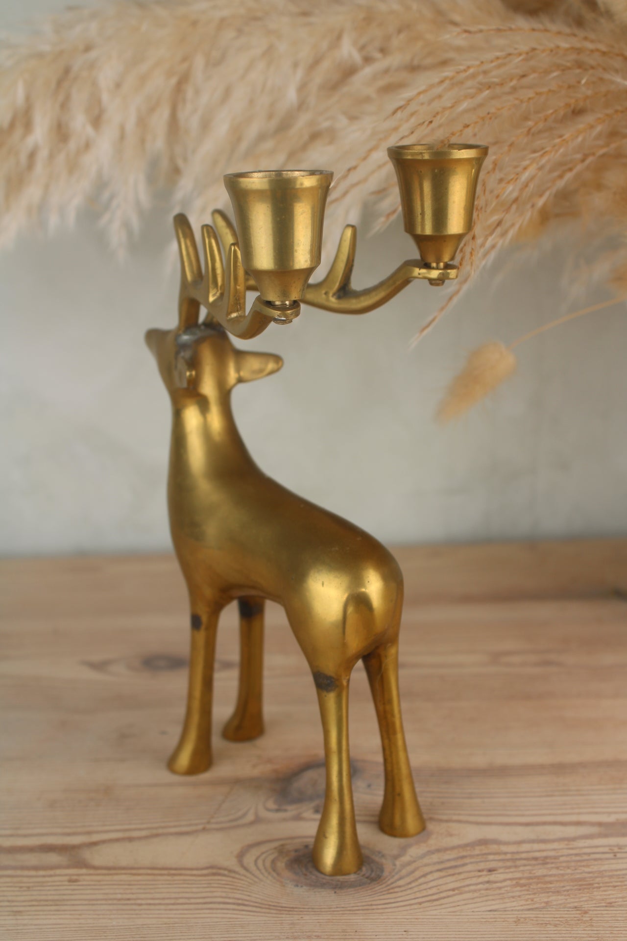 Brass Stag Reindeer Candlestick Stand