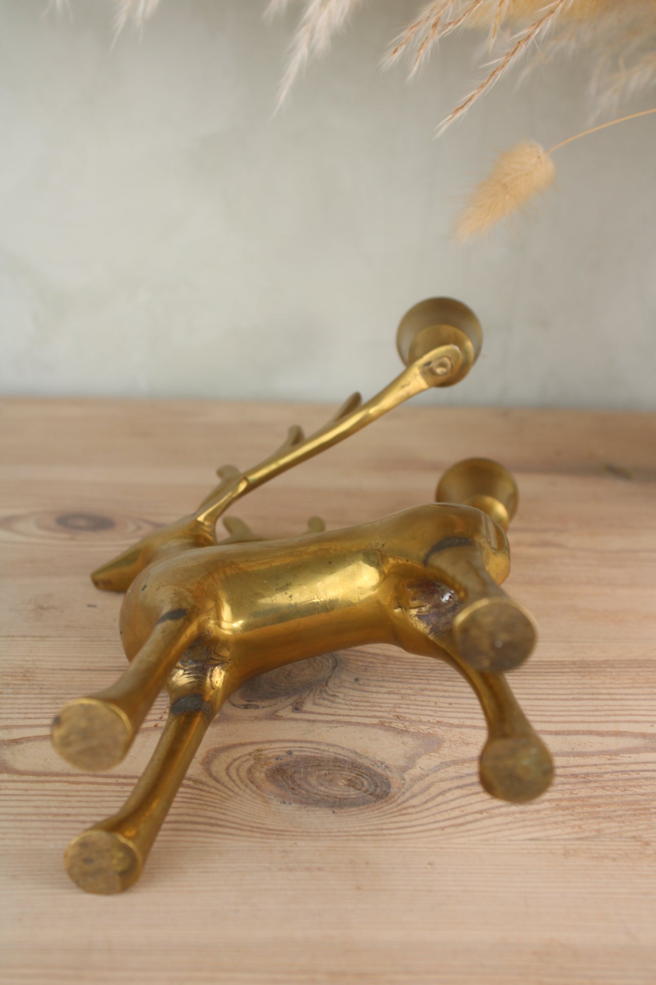 Brass Stag Reindeer Candlestick Stand