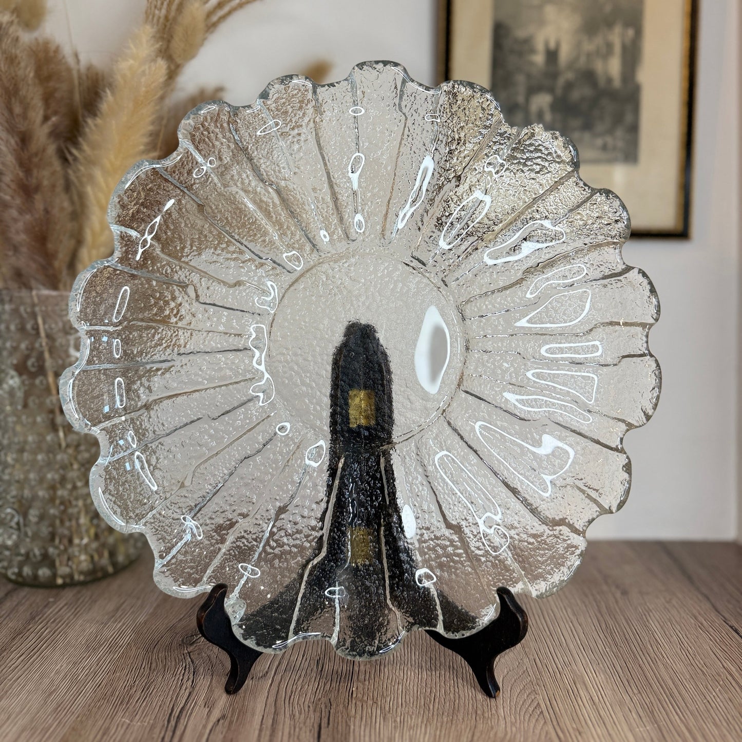 Scallop Edge Large Vintage Glass Plate
