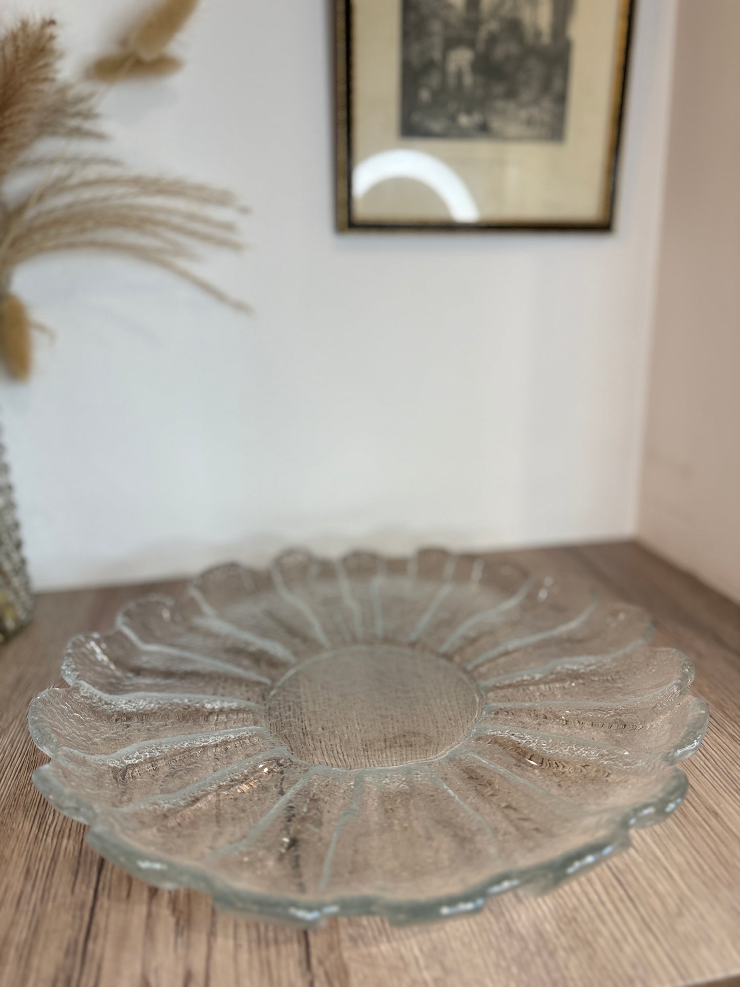 Scallop Edge Large Vintage Glass Plate