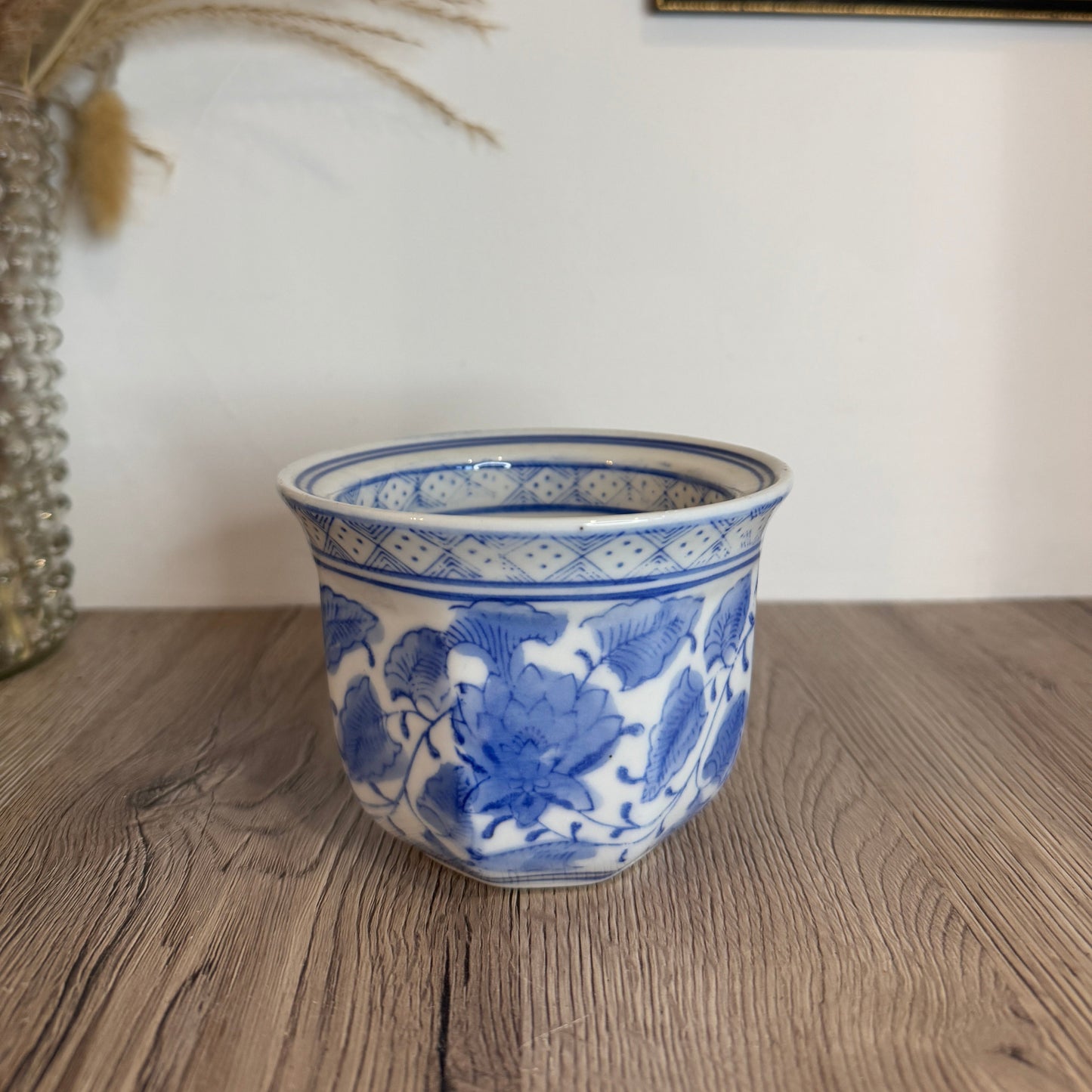 Blue and White Floral Vintage Plant Pot