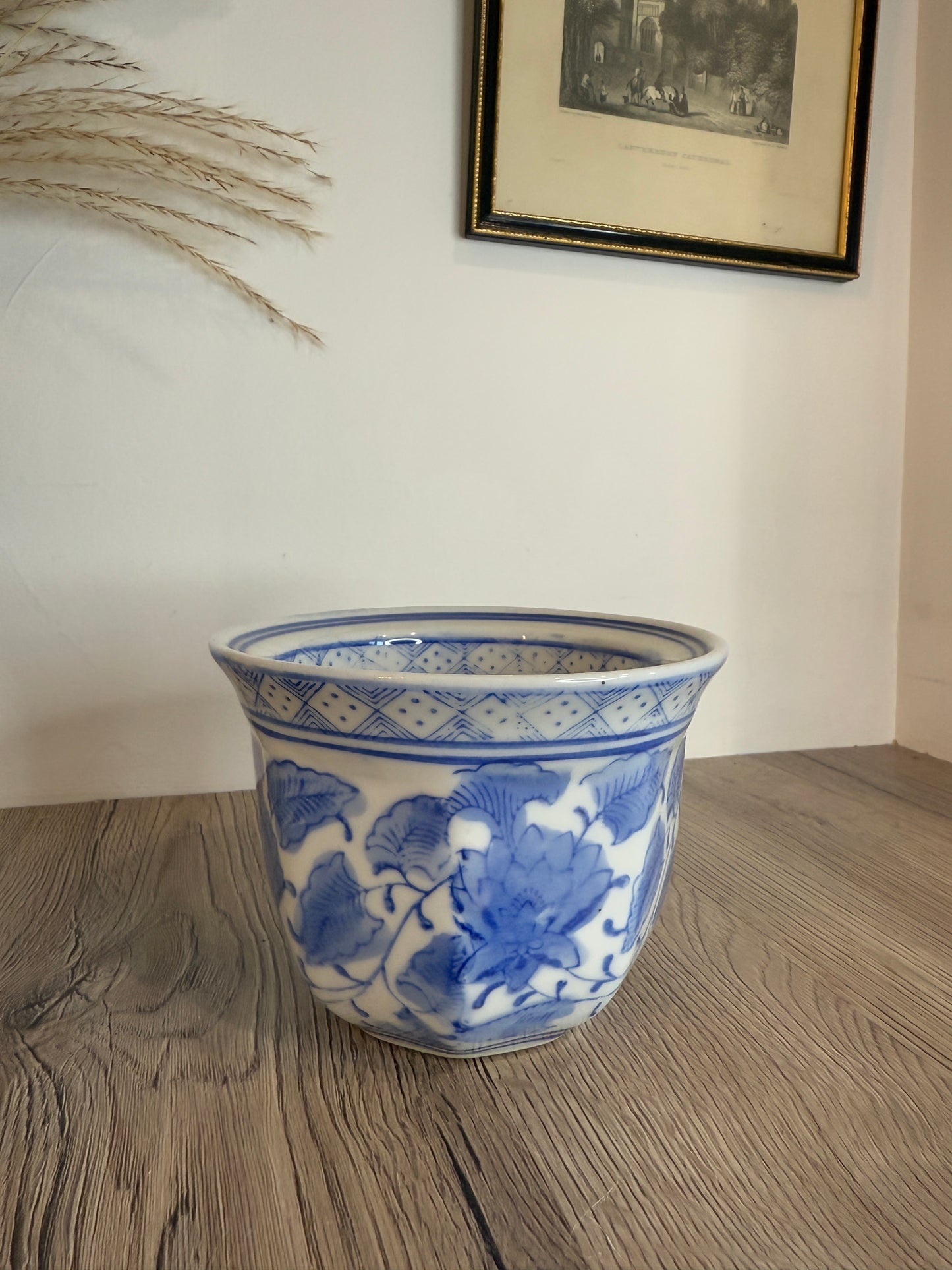 Blue and White Floral Vintage Plant Pot